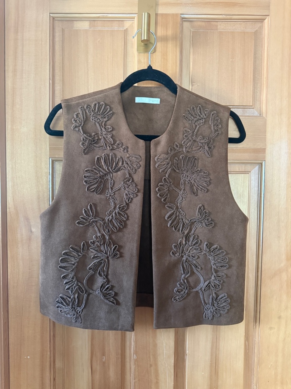 Zara Suede Embroidered Sleeveless Vest
